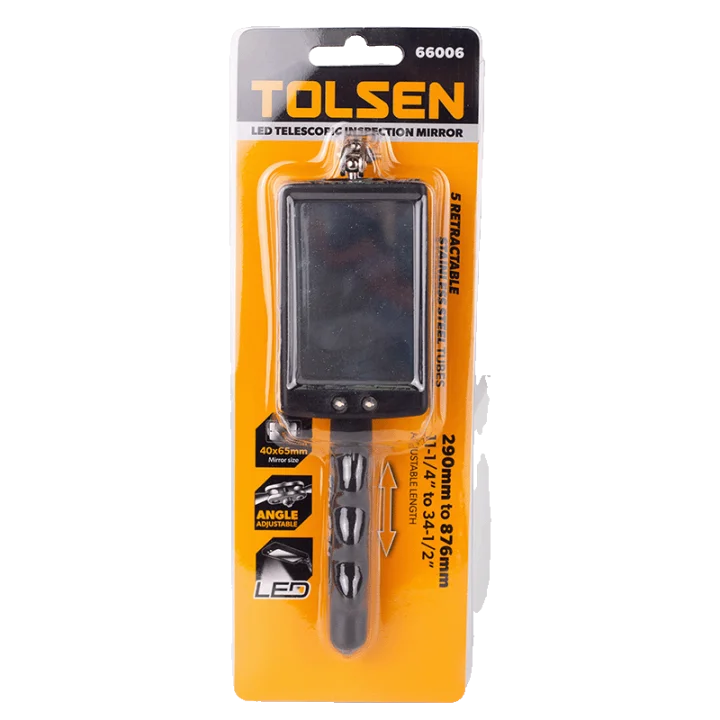 Дзеркало оглядове телескопічне Tolsen 66006 з LED-підсвіткою, 290-876 мм