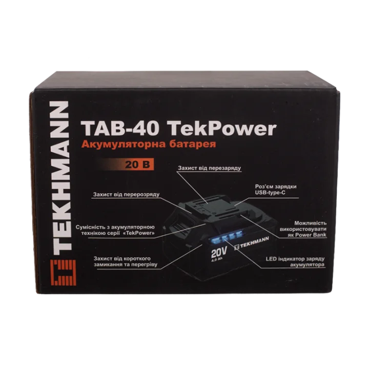 Акумуляторна батарея Tekhmann TAB-40 Li-ion 20В 4 Аг TekPower (854609)