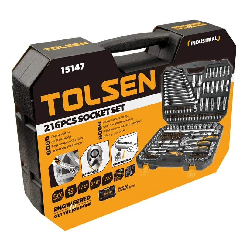 Набір інструментів Tolsen 216 шт. 1/4" + 3/8" + 1/2" CrV + S2 у кейсі (15147)