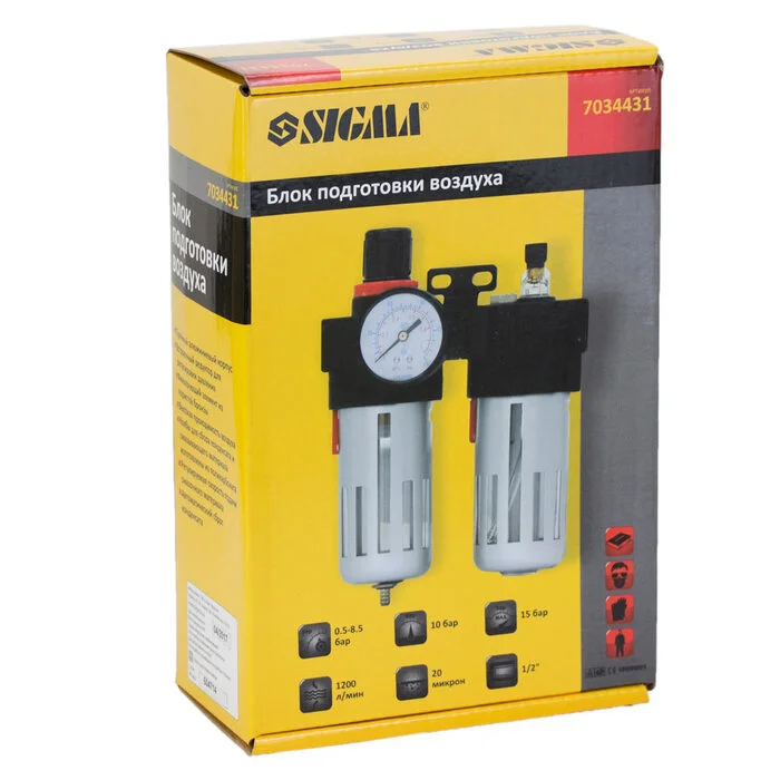 Блок підготовки повітря Sigma 1200 л/хв, 1/2", редуктор із манометром (7034431)