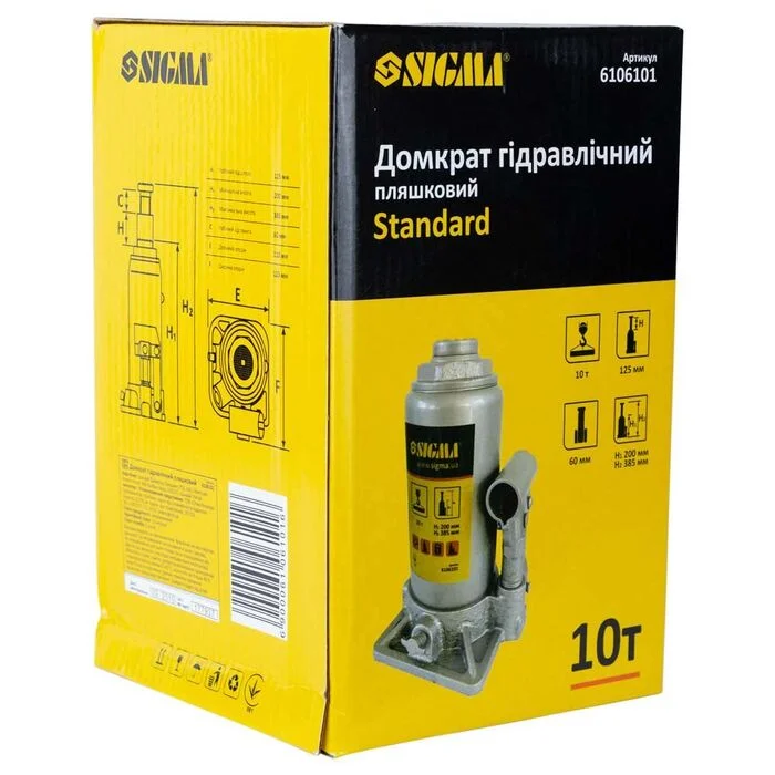 Домкрат гідравлічний пляшковий 10 тонн 200-385 мм Sigma Standard (6106101)