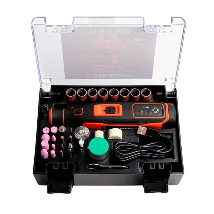 Гравер акумуляторний Tekhmann TCE-3.6/1500 KIT, 3,6 В, 1,5 А·год, до 25000 об/хв, USB, 54 насадки (873401)