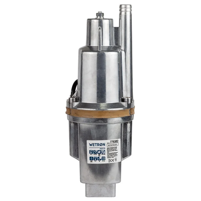 Насос вібраційний Wetron WVM60 0.25 кВт Hmax 75 м Qmax 18 л/хв Ø100 мм 10 м кабелю верхній забір (778382)