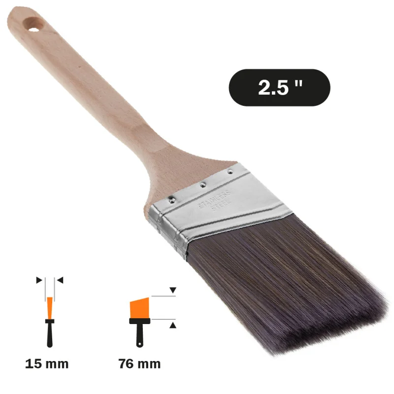 Пензель малярний плоский скошений Polax 2,5" (63 мм) професійний з дерев’яною ручкою для точних робіт (58-002)