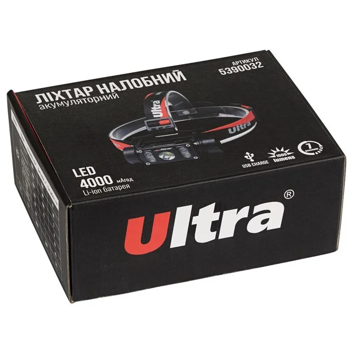 LED ліхтар налобний акумуляторний ULTRA 1000 Лм Li-ion 21700 4000 мАг (5390032)