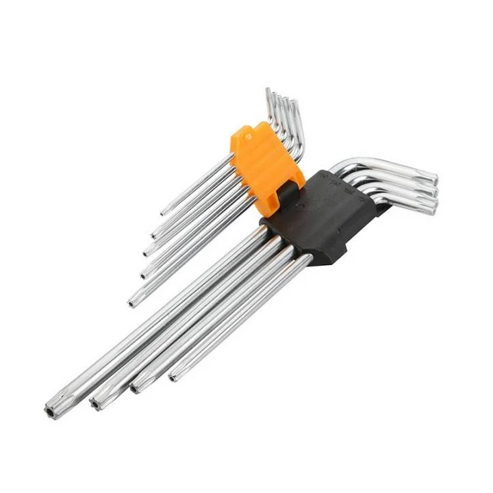 Набір TORX ключів Tolsen Г-подібних екстра-подовжених з отвором 9 шт T10-T50 Cr-V (20057)