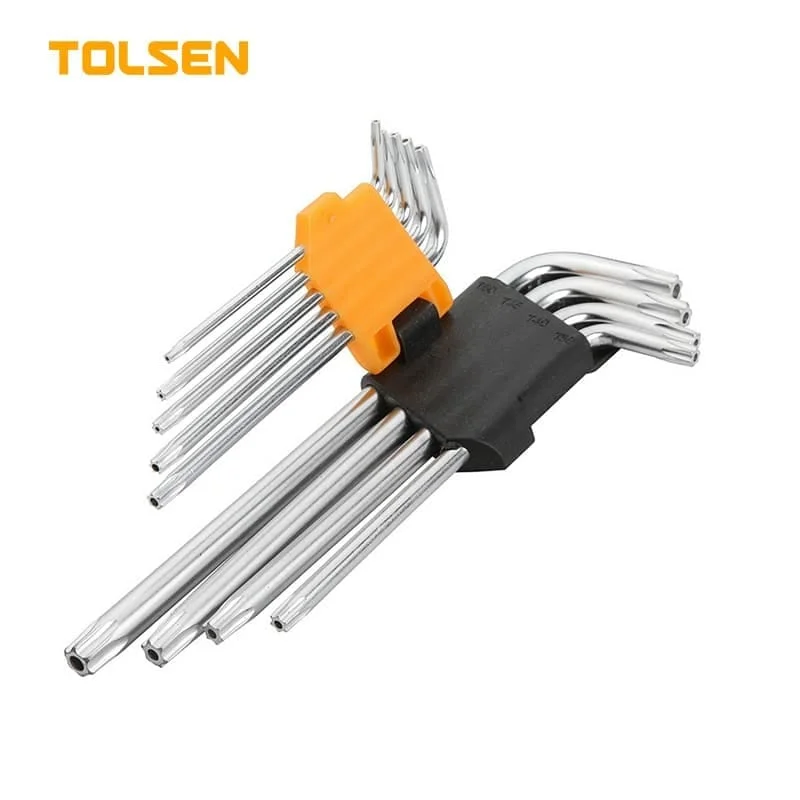 Набір TORX ключів Tolsen Г-подібних подовжених 9 шт T10-T50 Cr-V (20056)
