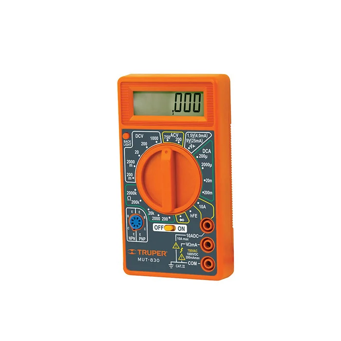 Мультиметр цифровий TRUPER MUT-830 Light-Duty, 200 мВ–1 000 В DC, 200 В–750 В AC, тест діодів/транзисторів, батарея 9В