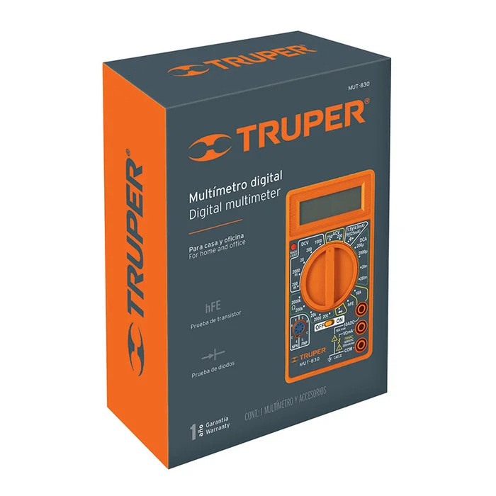 Мультиметр цифровий TRUPER MUT-830 Light-Duty, 200 мВ–1 000 В DC, 200 В–750 В AC, тест діодів/транзисторів, батарея 9В