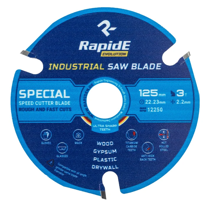 Диск пильний RapidE INDUSTRIAL TCT SAW по дереву з твердосплавними напайками 125x22.23 мм, 3 зуба (НФ-00001004)