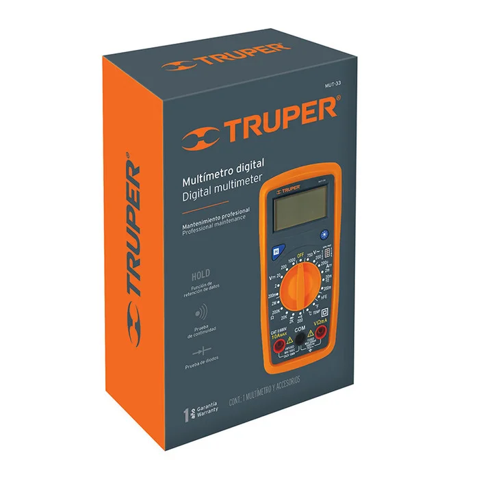 Мультиметр цифровий TRUPER MUT-33 Comfort, 200 мВ–1 000 В DC, 200 В–750 В AC, тест діодів/транзисторів, батарея 3В