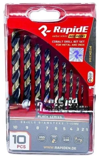 Набір кобальтових свердел по металу RapidE RED POINT Black Series 10 шт (1-10 мм) (НФ-00001597)