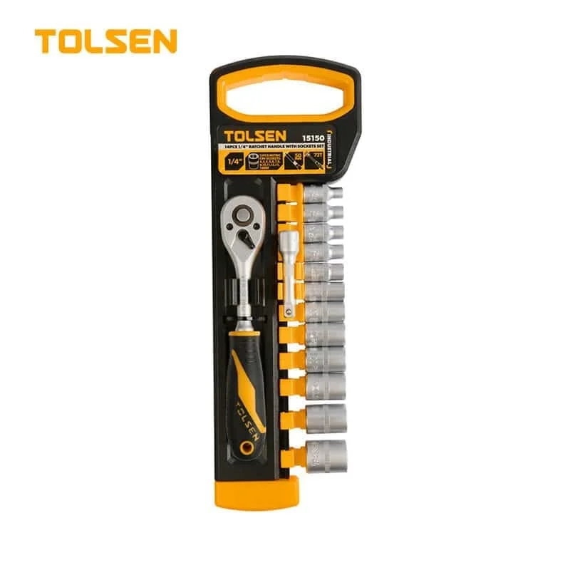 Набір торцевих головок Tolsen з тріскачкою 1/4" 14 шт. CrV 72T (15150)