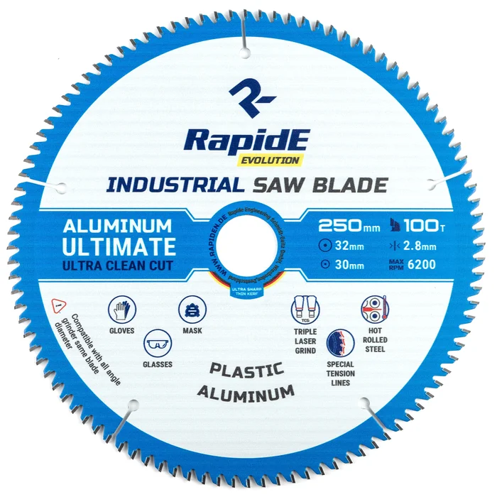 Диск пильний RapidE INDUSTRIAL TCT SAW по алюмінію з твердосплавними напайками 250x30/32 мм, 100 зубів (НФ-00001034)