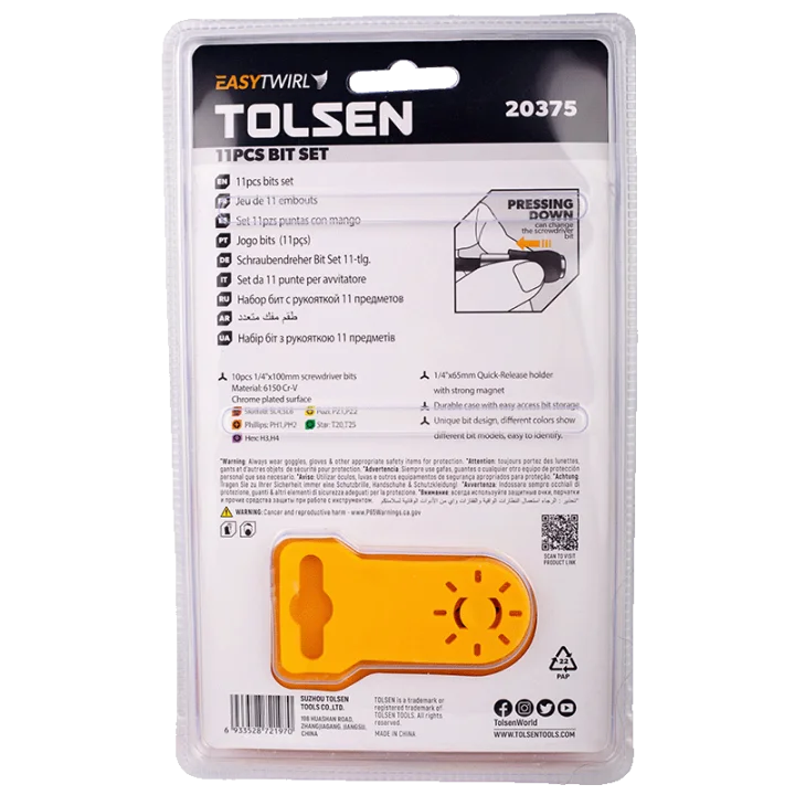 Набір біт Tolsen 1/4" 10 шт + адаптер, 11 предметів (20375)