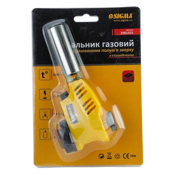 Пальник газовий з п'єзопідпалом SIGMA 2901431 (регулювання полум'я зверху, Ø20 мм, 153 мм)