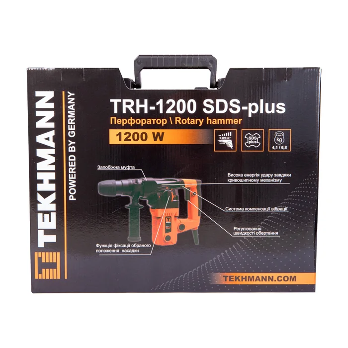 Перфоратор бочковий Tekhmann TRH-1200 SDS-plus, 1200 Вт, 5 Дж, 4400 уд/хв, буріння 32 мм, антивібрація AVS (848644)
