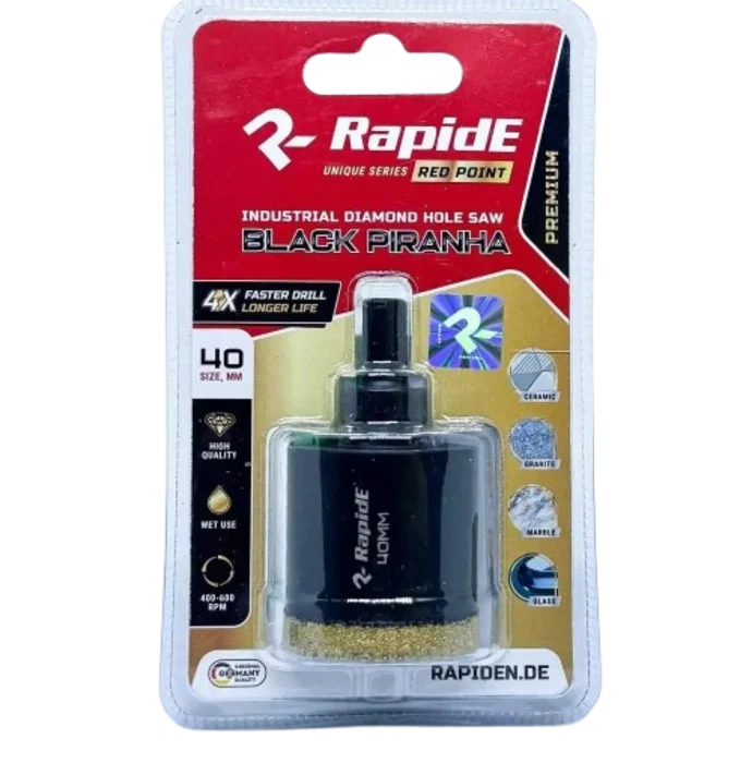Алмазна коронка RapidE RED POINT BLACK PIRANHA 110 мм (зубчаста, чорна) по керамограніту та граніту