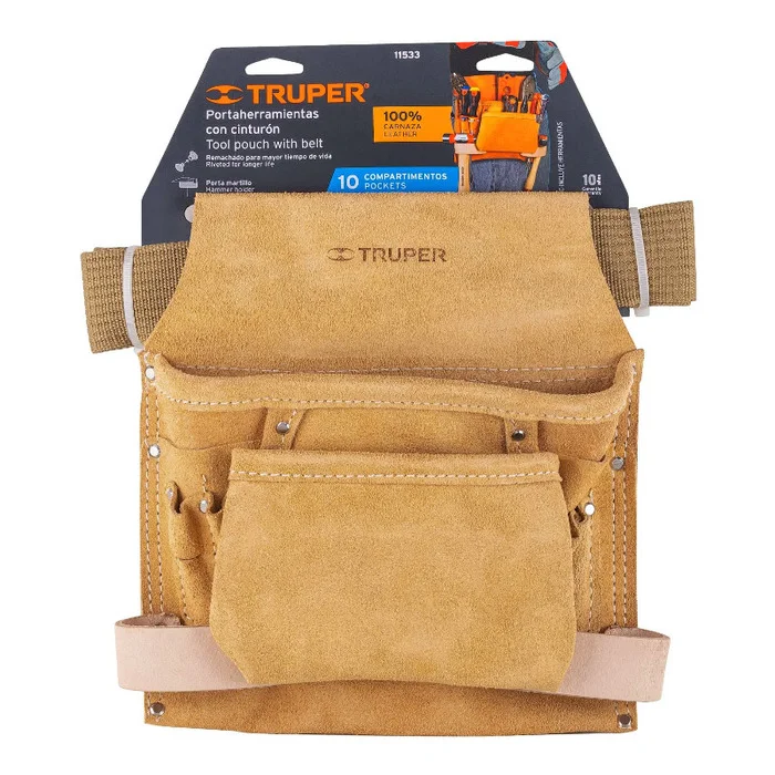 Пояс столяра шкіряний Truper POHE-10C (10 кишень, 490×240 мм)