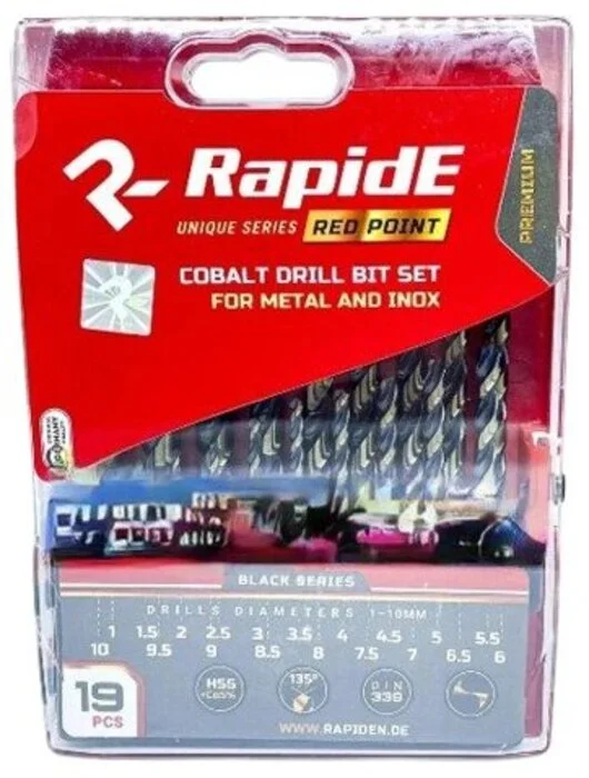 Набір кобальтових свердел по металу RapidE RED POINT Black Series 19 шт (1.0-10.0 мм крок 0.5 мм) (НФ-00001599)