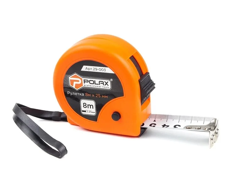 Рулетка вимірювальна Polax 8 м х 25 мм 2 фіксатори пластиковий корпус (29-003)