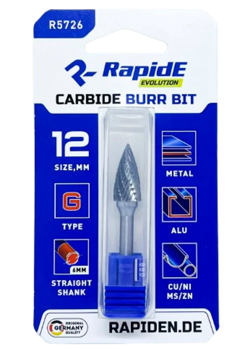 Борфреза твердосплавна по металу RapidE R5724 Тип G D=8 мм (G0820М06) загострена парабола