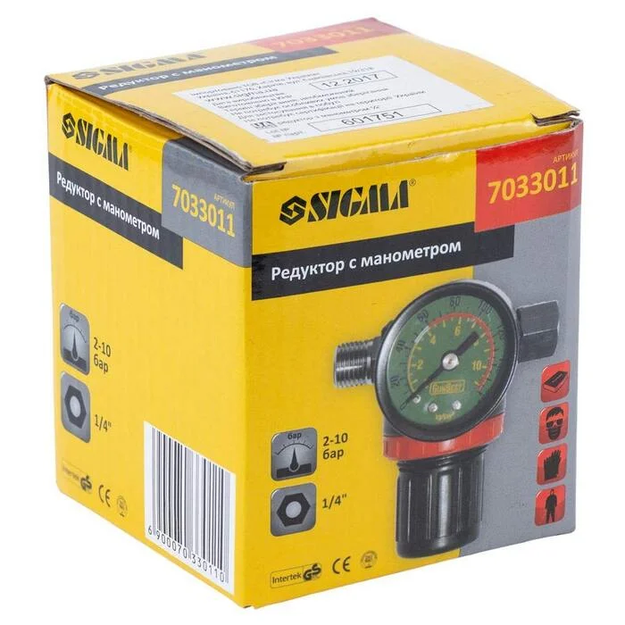 Редуктор із манометром Sigma 1/4" для пневмосистем, 0–10 бар (7033011)