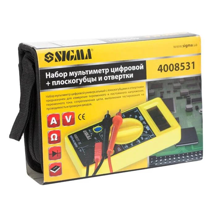 Набір мультиметр цифровий Sigma 4008531, плоскогубці, викрутки, кейс