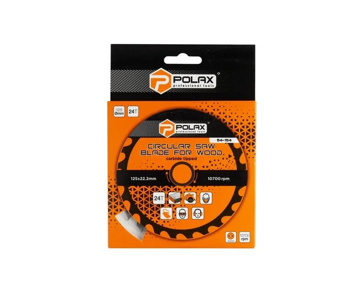 Диск пильний Polax по дереву з твердосплавними напайками 125x22.2/20, 24Т (54-154)