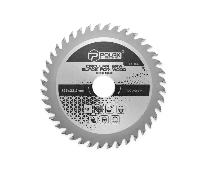 Диск пильний Polax по дереву з твердосплавними напайками 125x22.2/20, 40Т (54-155)