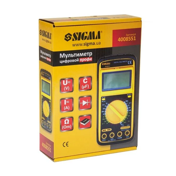 Мультиметр цифровий профі SIGMA 4008551, 200 мВ–1 000 В DC, 200 мВ–750 В AC, тест діодів/транзисторів, батарея 9В