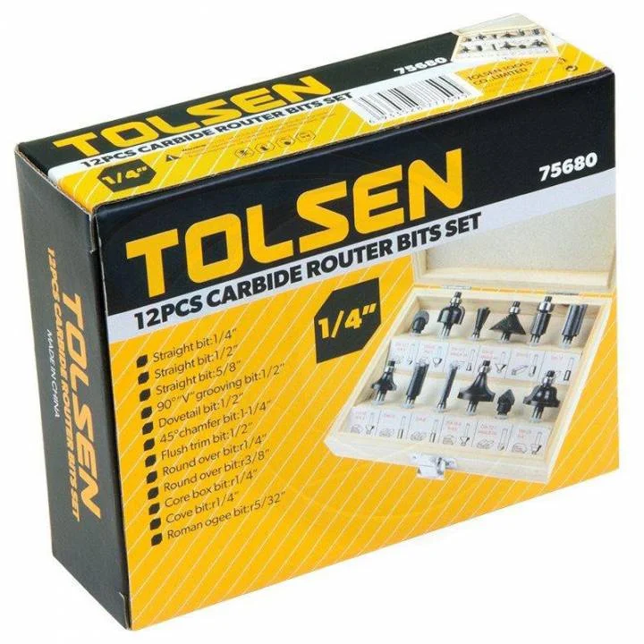 Набір фрез по дереву Tolsen 75680 12 шт (хвостовик 1/4" / 6,35 мм) у дерев'яному кейсі