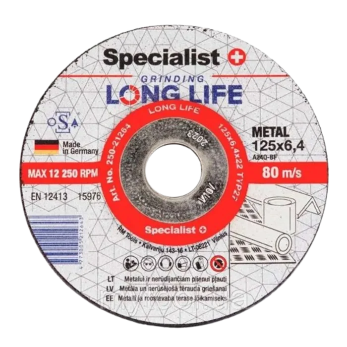 Диск шліфувальний по металу Specialist+ LONG LIFE 125x6,4x22 мм (250-21264)