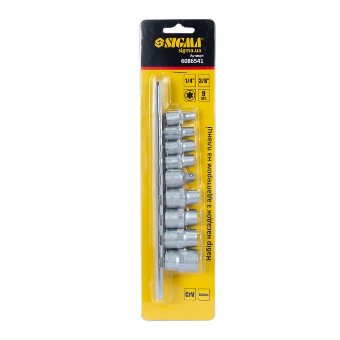 Набір насадок TORX Sigma 9 шт. (4 шт. 1/4" + 4 шт. 3/8" + перехідник) на планці CrV (6086541)