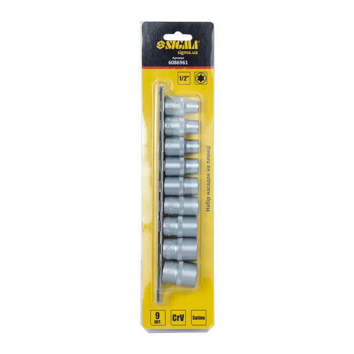 Набір насадок TORX Sigma 1/2" 9 шт. на планці CrV (6086961)