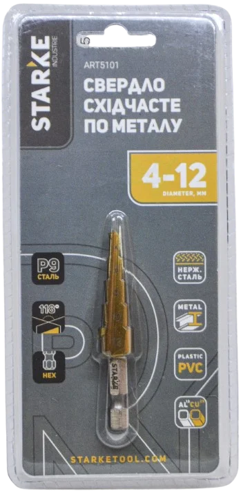 Ступінчасте свердло по металу Starke HSS 4-12 мм (НФ-00001290)