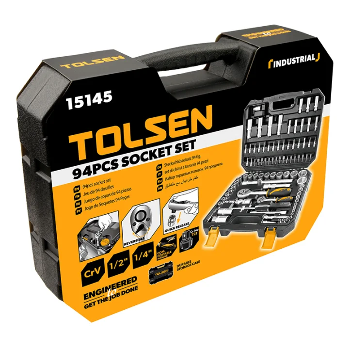 Набір торцевих головок і біт Tolsen 1/4" + 1/2" 94 шт. Industrial CrV у кейсі (15145)